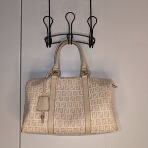 Fendi Zucchino Canvas Boston Bag Nude/Tan COA